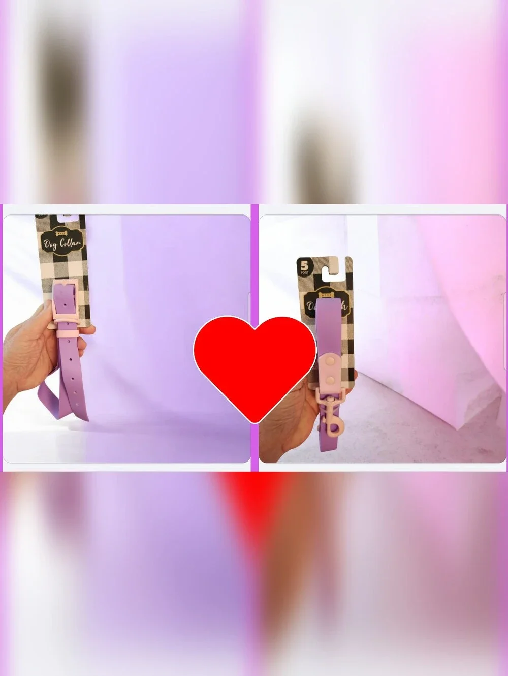 Lavender Silicone Dog Leash & Collar Pale Pink Hardware